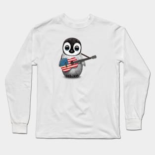 Baby Penguin Playing American Flag Guitar Long Sleeve T-Shirt